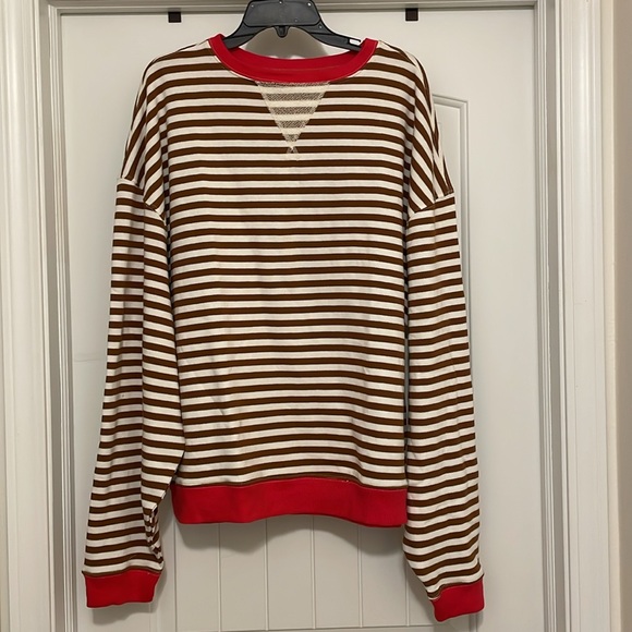 Free People Classic Striped Oversized Crewneck Coffee Combo size XL - Picture 7 of 10